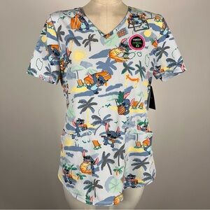 💕 NWT Disney Blue Stitch Print Shirt scrub XS
